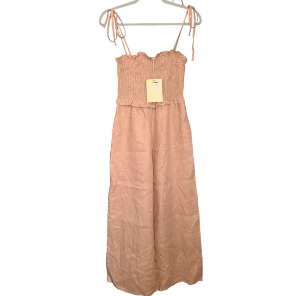 Sancia Anthropologie Aerin Linen Jumpsuit in Parfait Size XS NWT - Picture 1 of 6